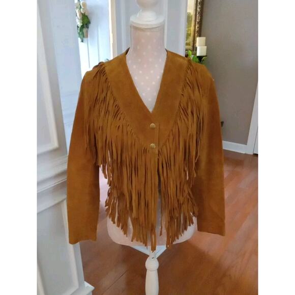 Forever 21 Jackets & Blazers - FOREVER 21 Fringe Pigskin Leather Suede Snap Cropped Brown Jacket Womens Small